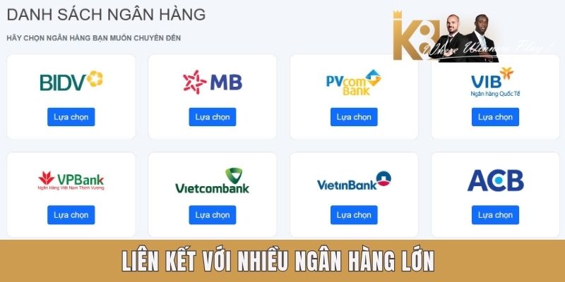 Liên kết với nhiều ngân hàng lớn Liên kết với nhiều ngân hàng lớn
