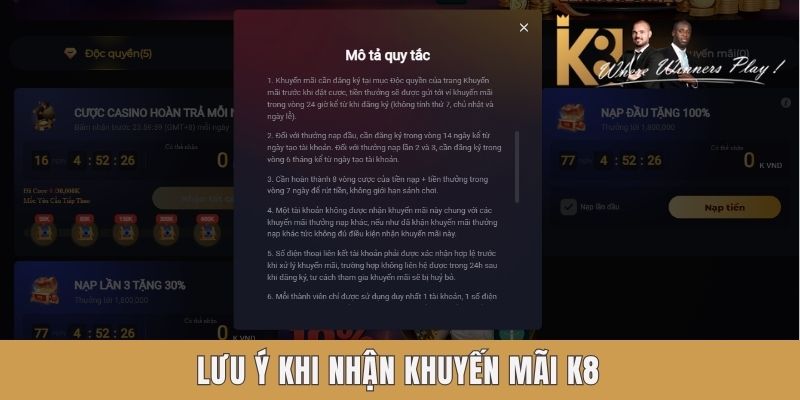 Lưu ý khi nhận khuyến mãi K8 Lưu ý khi nhận khuyến mãi K8
